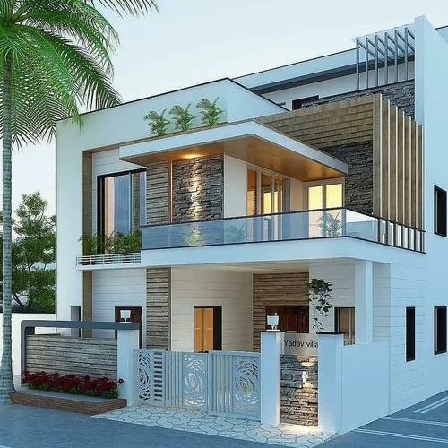 a modern house with a palm tree